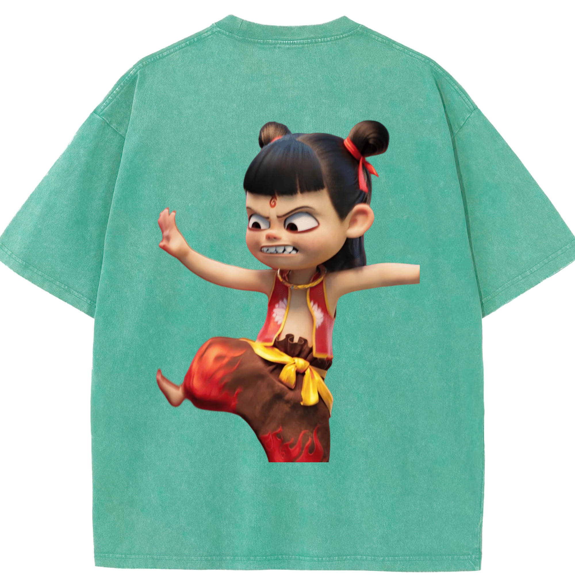 （画像用） Ne Zha 2 ナタ 魔童の大暴れ 綿100% ヴィンテージ風 半袖Tシャツ（背面プリント）